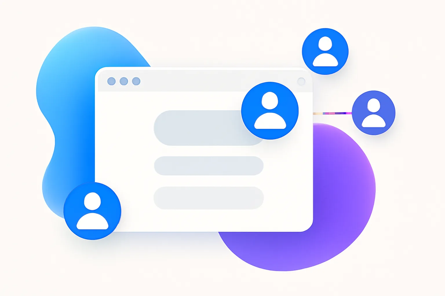 Illustration of a browser window portal screen connected to multiple user avatar icons, representing GiveTurn's web portal development services