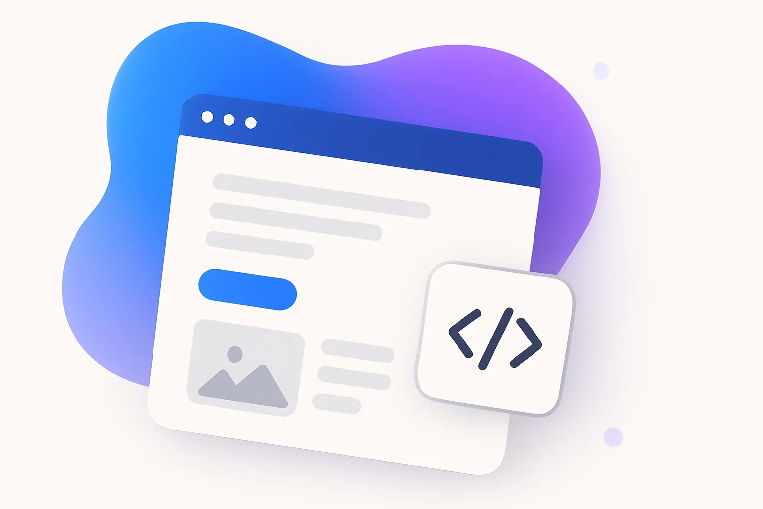 Browser window mockup of a website under construction with a code brackets icon beside it, representing GiveTurn's website development services