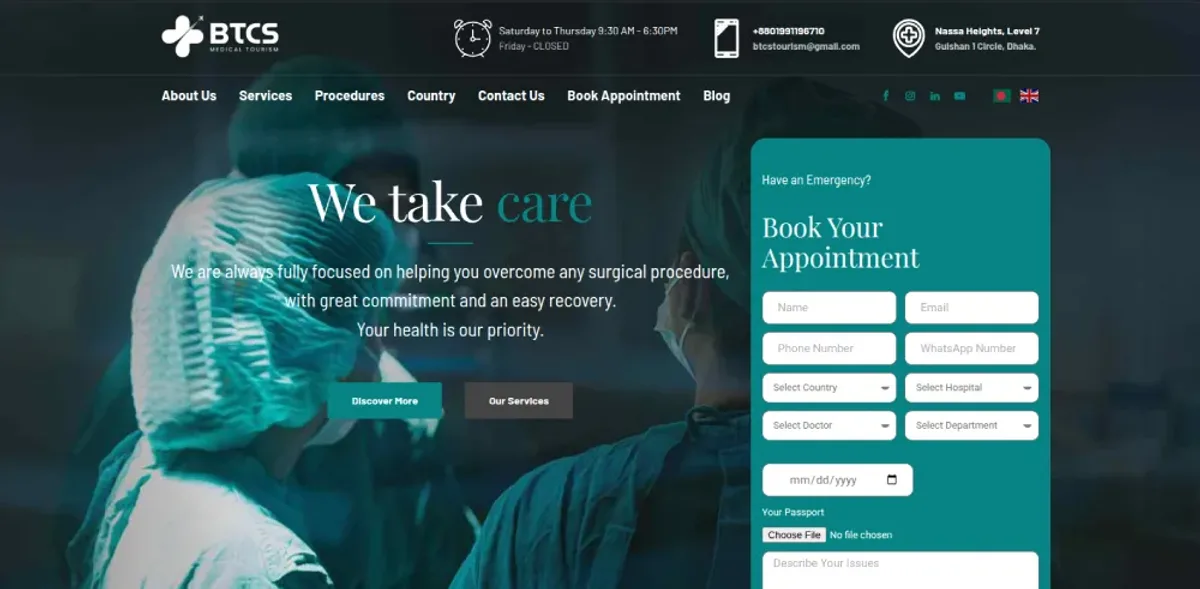 BTCS Medical Tourism website preview