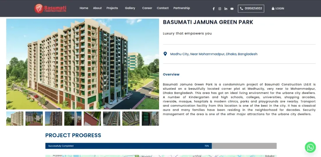 Basumati Construction website — Basumati Jamuna Green Park project page
