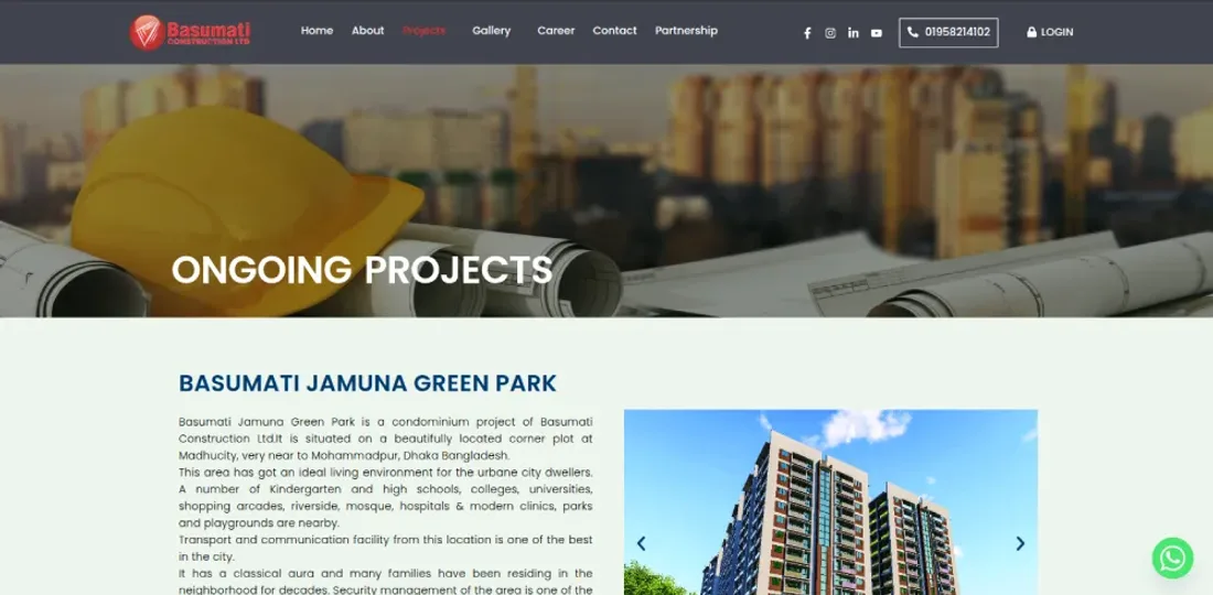 Basumati Construction website — ongoing projects listing