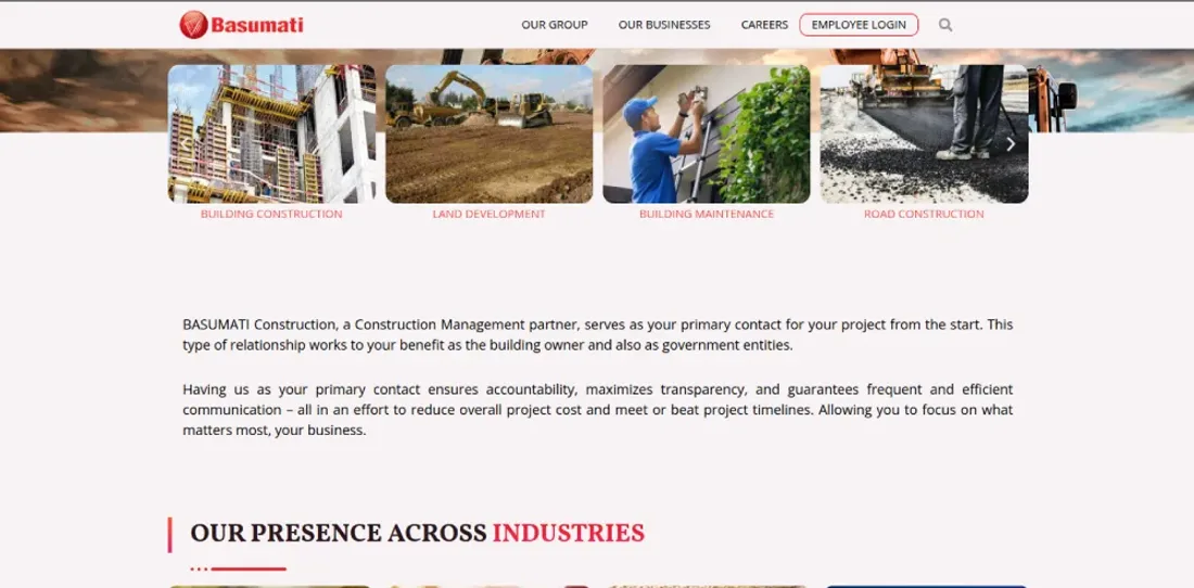Basumati website — presence across industries section