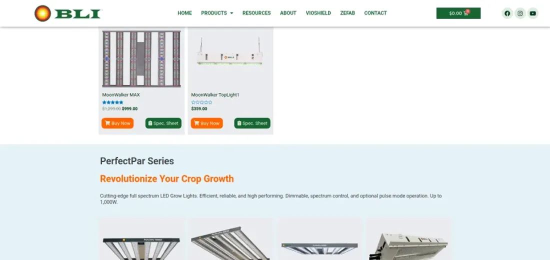 BoulderLamp website — grow light product listing