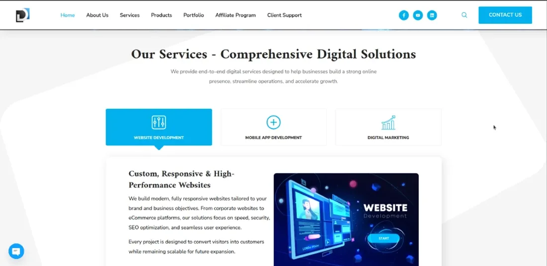 DimeLandIT website — comprehensive digital solutions services