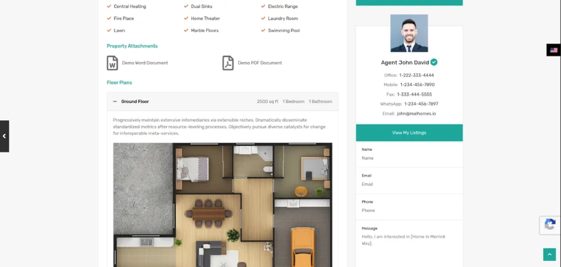 Housely website — floor plan and agent profile