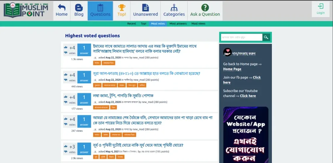 MuslimPoint Q&A website — highest voted questions