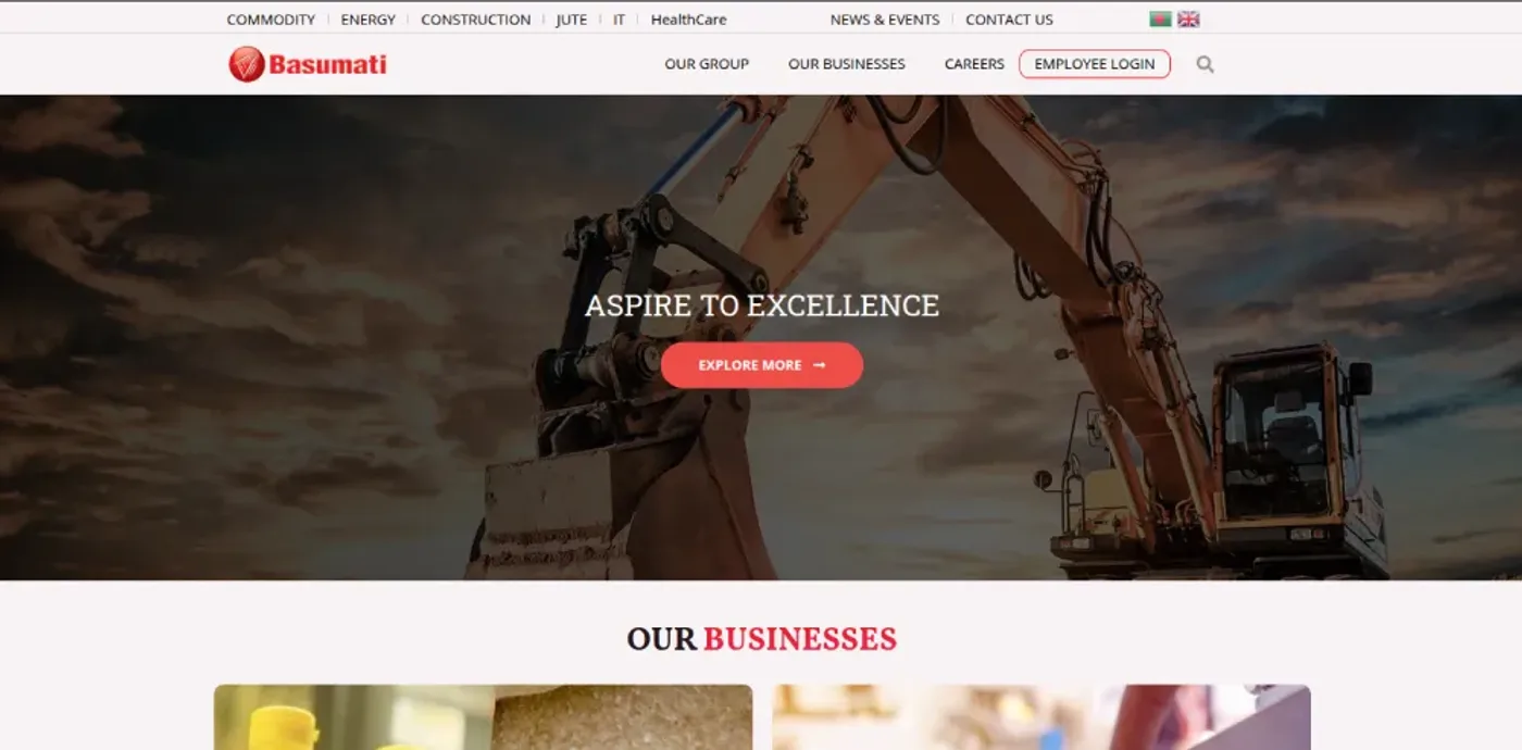 Basumati website — "Aspire to Excellence" construction banner