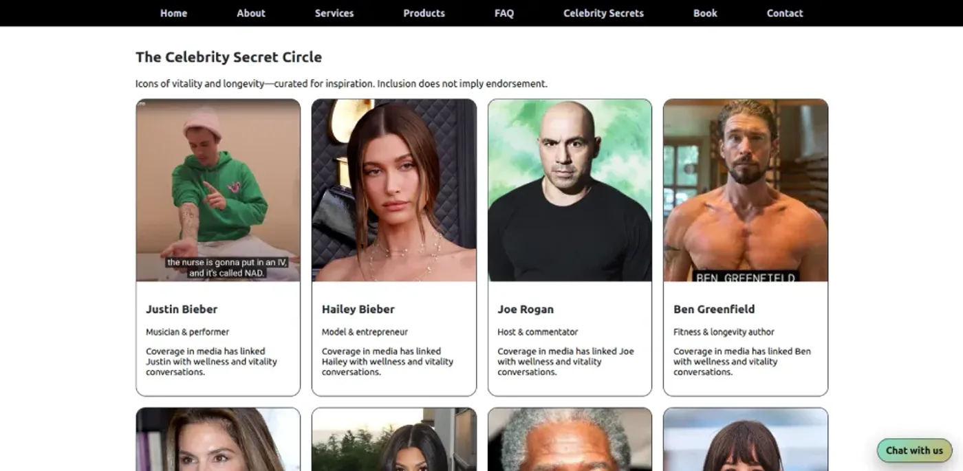 Celavive website — Celebrity Secret Circle section