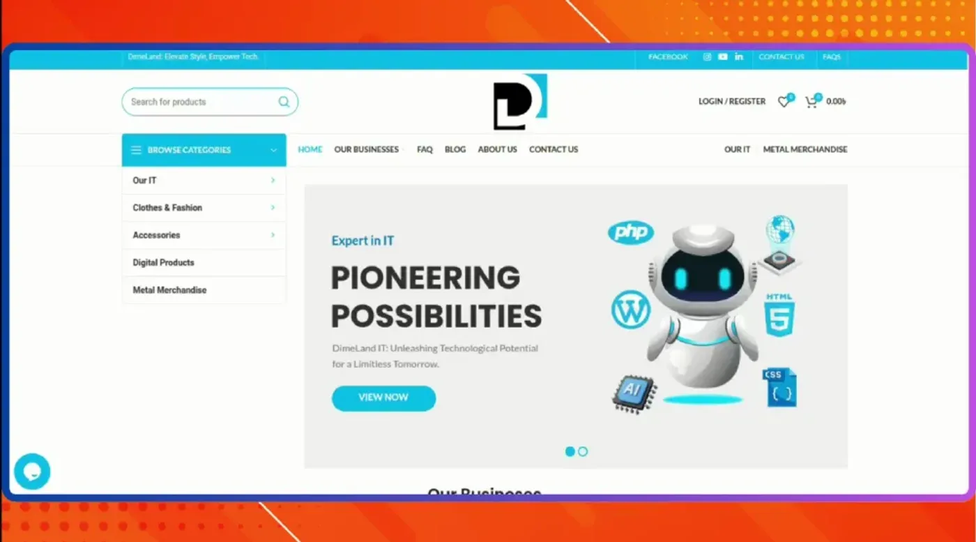 DimeLand website — "Pioneering Possibilities" hero banner