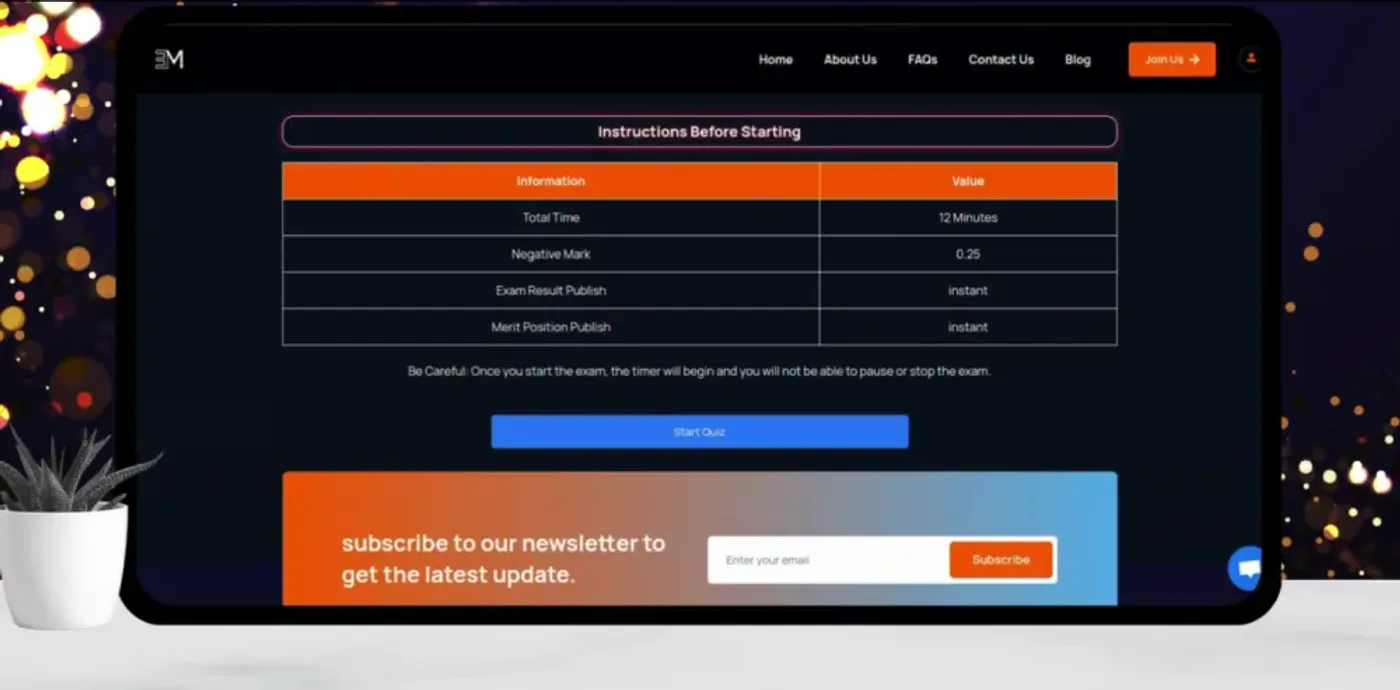 Exam Mate BD website — exam instructions screen