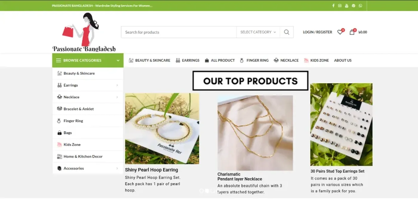 Passionate BD website — top products grid